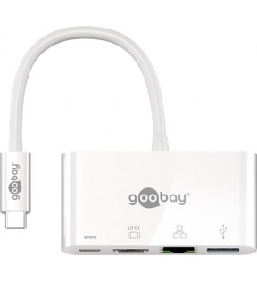 USB-C ™ Multiport-adapter (HDMI + Ethernet, PD), hvid, 0,15 m - tilføjer en Ethernet-forbindelse, en HDMI ™ -forbin