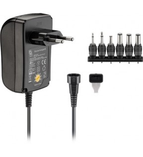 3 V - 12 V universel strømforsyning, 1,5 A, sort, 1,8 m - inkl. 6 DC-adapter - maks. 18 W og 1,5 A