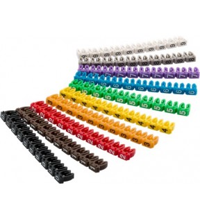 Cable marker clips ‘Digits 0–9’ for cable diameters up to 2.5 mm, 2.5 mm - 10x 10 coloured coding rings for labell