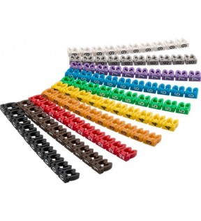 Cable marker clips ‘Digits 0–9’ for cable diameters up to 4 mm, 4 mm - 10x 10 coloured coding rings for labelling 