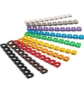 Cable marker clips ‘Digits 0–9’ for cable diameters up to 6 mm, 6 mm - 10x 10 coloured coding rings for labelling 
