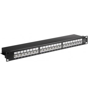 CAT 6a 19 inch (48.3 cm) Patch Panel, 24 Port, black - STP shielded