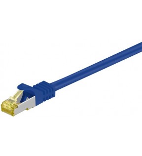 RJ45 patchkabel CAT 6A S / FTP (PiMF), 500 MHz, med CAT 7 rå kabel, blå, 30 m - LSZH halogenfri, RJ45 (CAT6A) stik, CU