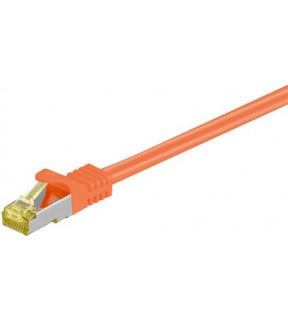 RJ45 patchkabel CAT 6A S / FTP (PiMF), 500 MHz, med CAT 7 rå kabel, orange, 30 m - LSZH halogenfri, RJ45 (CAT6A) stik, 