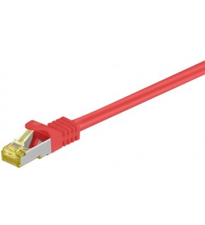RJ45 patchledning CAT 6A S / FTP (PiMF), 500 MHz, med CAT 7 rå kabel, rød, 30 m - LSZH halogenfri, RJ45 (CAT6A) stik, 