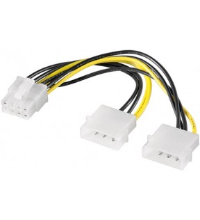 Strømkabel / adapter til pc-grafikkort, PCI-E til PCI Express 8-pin, 0,15 m - 2 HDD / 5,25 ”han (4-pin) - PCIe femlae