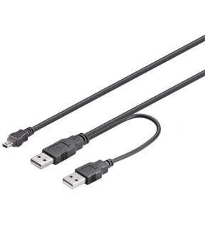 USB 2.0 Hi-Speed Dual-Power kabel, sort, 0,6 m - USB 2.0 han (type A) + USB 2.0 han (type A) - USB 2.0 mini han (type B,