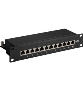 CAT 6 10 inch (25.4 cm) patch panel, 12 port, black - STP shielded