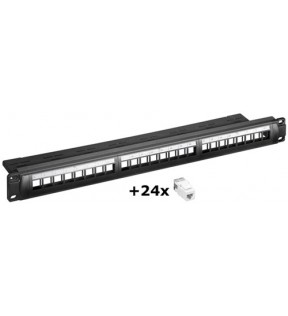 19-Zoll (48.3 cm) Keystone Patch Panel (1 HE), black - incl. 24x CAT 6 UTP jacks