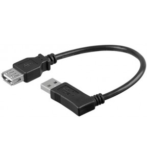 USB 2.0 Hi-Speed forlængerkabel 90 °, sort, 0,3 m - USB 2.0 hun (type A) - USB 2.0 han (type A) 90 °