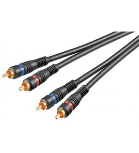 Goobay Stereo RCA cable 2x RCA, double shielded, 3 m, black, Dust protection Bag - 2 RCA male > 2 RCA malefor connect