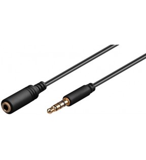 Goobay Headphone and audio AUX extension cable, 4-pin 3.5 mm slim, CU, 0.5 m, black, Dust protection Bag - 3.5 mm male 