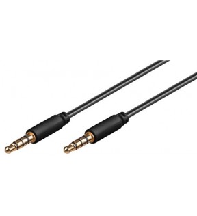 Goobay AUX lydstik kabel, 3,5 mm stereo, 4-polet, slank, CU, 2 m, sort, Støvbeskyttelsespose - 3,5 mm han (4-polet, ste