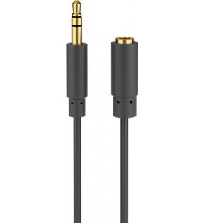 Goobay Headphone and audio AUX extension cable, 3.5 mm, 3-pin, slim, 3 m, black, Dust protection Bag - 3.5 mm male (3-p