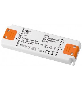 Goobay LED Transformer 12 V (DC) / 20 W, 20 W, orange-hvid, Standing Box - 12 V DC til lysdioder op til 20 W samlet bela