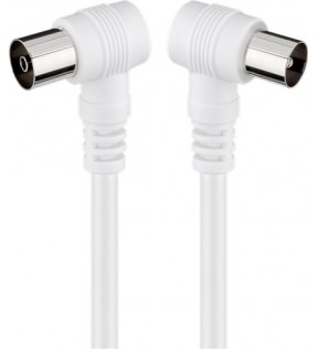 Goobay Angled antenna cable (<70 dB), 2x shielded, 1.5 m, white, Dust protection Bag - Coaxial male 90° > Coaxial