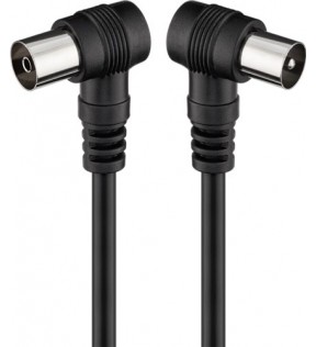 Goobay Angled antenna cable (<70 dB), 2x shielded, 2.5 m, black, Dust protection Bag - Coaxial male 90° > Coaxial