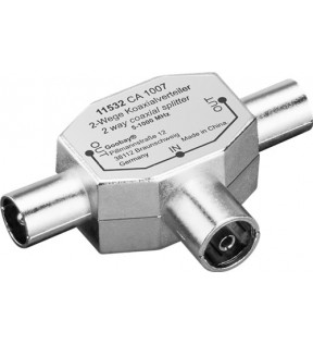 Goobay Coaxial T-Adapter: 2 Coaxial male > Coaxial female, Dust protection Bag - metal2 way distributor for connectin