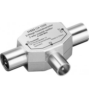 Goobay Coaxial T-Adapter: 2 Coaxial female > Coaxial male, Dust protection Bag - metalfor connecting 2 TV’s to one 