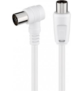 Goobay vinklet antennekabel (<70 dB), 2x afskærmet, 1,5 m, hvid, Støvbeskyttelsespose - Koaksial han> Koaksial h