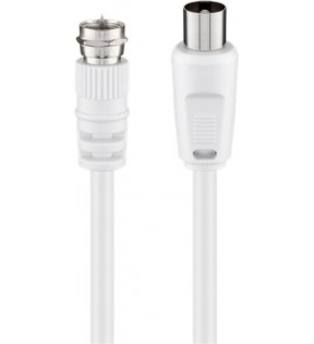 Goobay SAT/Antenna adapter cable (<70 dB), 2x shielded, 2.5 m, white, Dust protection Bag - F male > Coaxial maled