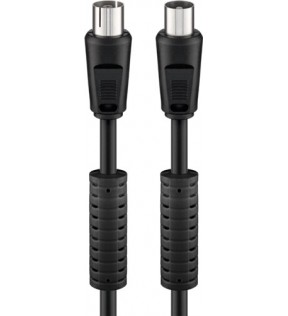 Goobay Antenna cable with ferrite (80 dB), 2x shielded, 5 m, black, Dust protection Bag - Coaxial male > Coaxial fema