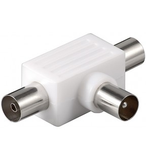 Goobay koaksial T-adapter: 2 koaksial hun> Koaksial han, støvbeskyttelsespose - plastik til tilslutning af 2 tv'