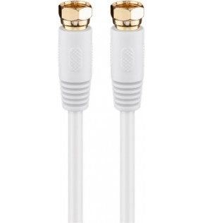 Goobay SAT antenna cable (80 dB), 2x shielded, 2.5 m, white, Dust protection Bag - gold plated, F male > F male (full