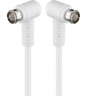 Goobay Angled SAT antenna cable (80 dB), 2x shielded, 3.5 m, white, Dust protection Bag - F male (Quick) 90° > F mal