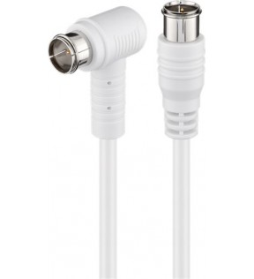 Goobay Angled SAT antenna cable (80 dB), 2x shielded, 2.5 m, white, Dust protection Bag - F male (Quick) > F male (Qu