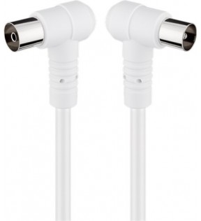 Goobay Angled Antenna cable (80 dB), 2x shielded, 5 m, white, Dust protection Bag - Coaxial male 90° > Coaxial femal