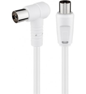 Goobay Angled Antenna cable (80 dB), 2x shielded, 1.5 m, white, Dust protection Bag - Coaxial male > Coaxial female 9