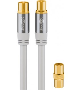 Goobay TV antenna cable (135 dB), 4x shielded, 2 m, white, Plastic bag - gold plated, Coaxial female > Coaxial malein