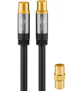Goobay TV-antennekabel (135 dB), 4x afskærmet, 10 m, sort, Plastikpose - guldbelagt, koaksial hun> Koaksial maleinne