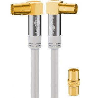 Goobay TV antenna cable (135 dB), 4x shielded, 2 m, white, Plastic bag - gold plated, Coaxial female 90° > Coaxial m