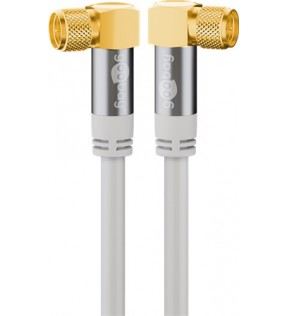 Goobay SAT antenna cable (135 dB), 4x shielded, 2 m, white, Plastic bag - gold plated, F male 90° > F male 90°inner