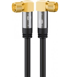 Goobay SAT antenna cable (135 dB), 4x shielded, 3 m, black, Plastic bag - gold plated, F male 90° > F male 90°inner