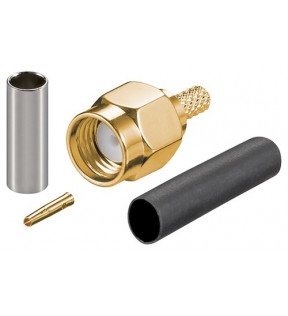 Goobay RP-SMA crimp plug, RG 174/RG 316, Dust protection Bag - for RG-174 and RG-316SMA Reverse, gold platedwith shrink 