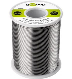 Goobay Loddet blyfrit, ø 1,0 mm, 500 g, i løs vægt - indhold: 0,3% sølv, 0,7% kobber, 96,5% tin, indhold af fluxkern