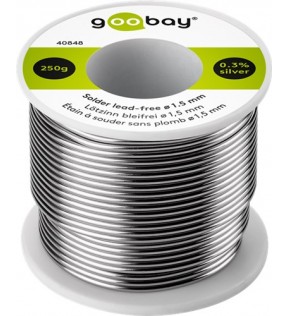 Goobay Loddet blyfrit, ø 1,5 mm, 250 g, i løs vægt - indhold: 0,3% sølv, 0,7% kobber, 96,5% tin, indhold af fluxkern