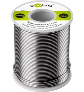 Goobay Loddet blyfrit, ø 1,5 mm, 500 g, i bulk - indhold: 0,3% sølv, 0,7% kobber, 96,5% tin, indhold af fluxkerne: 2,5