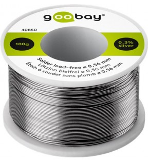 Goobay loddet blyfrit, ø 0,56 mm, 100 g, i løs vægt - indhold: 0,3% sølv, 0,7% kobber, 96,5% tin, indhold af fluxker