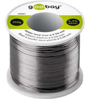 Goobay loddet blyfrit, ø 0,56 mm, 250 g, i løs vægt - indhold: 0,3% sølv, 0,7% kobber, 96,5% tin, indhold af fluxker