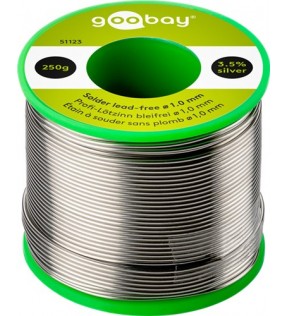 Goobay lodde blyfri, ø 1,0 mm, 250 g spole, i løs vægt - indhold: 3,5% sølv, 0,7% kobber, 93,8% tin, indhold af flux