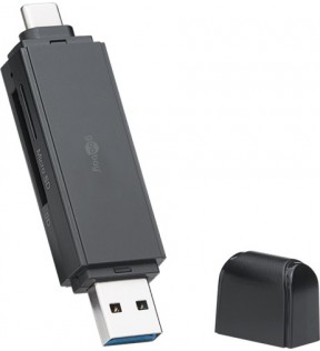Goobay USB 3.0 - USB-C™ 2in1 card reader, Flap-over Blister - for reading MicroSD and SD memory card formatsreads SDXC