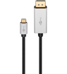 Goobay USB-C™ to DisplayPort Adapter Cable, 2 m, silver-black, Dust protection Bag - USB-C™ connector > DisplayPo
