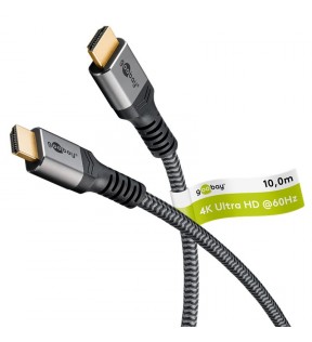 Goobay Plus High Speed HDMI™ Cable with Ethernet, 10 m, Sharkskin Grey, black-silver, Plastic bag - HDMI™ connector 
