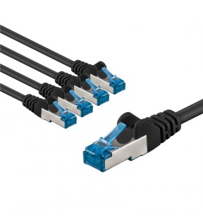 Goobay CAT 6A Patch Cable S/FTP (PiMF), 1 m, black, Set of 5, Dust protection Bag - copper conductor (CU), halogen-free 