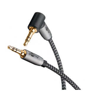 Goobay Plus Audio Connection Cable AUX, 3.5 mm Stereo, 90°, 5 m, Sharkskin Grey, black-silver, Plastic bag - 3.5 mm mal