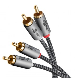 Goobay Plus Stereo RCA Cable, 0.5 m, Sharkskin Grey, black-silver, Plastic bag - 2 RCA male (audio left/right) > 2 RC